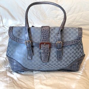 Liz Claiborne blue fabric and faux alligator exterior.